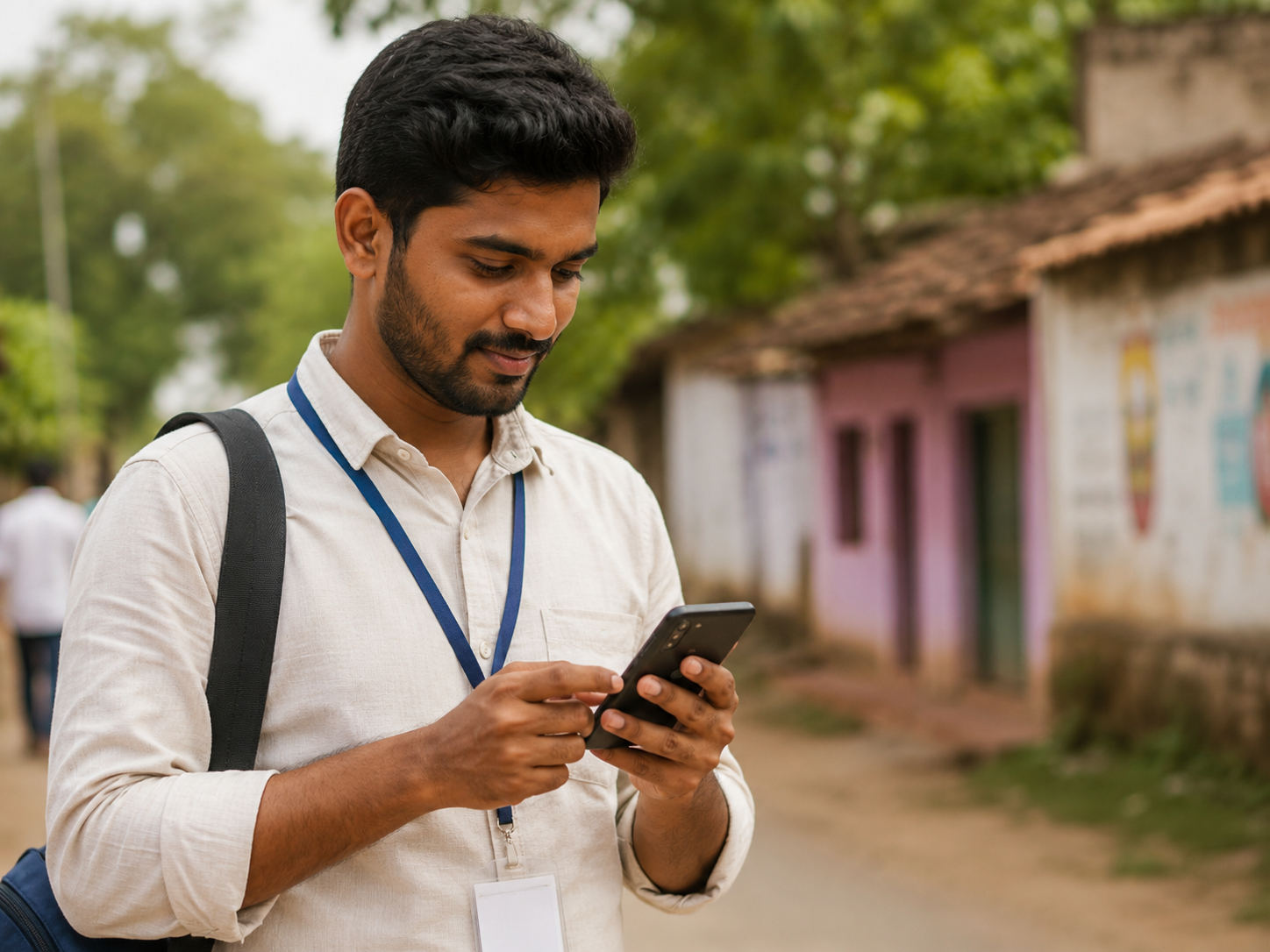 A Tamil Nadu campaign worker using a mobile app to track real-time booth turnout data on election day